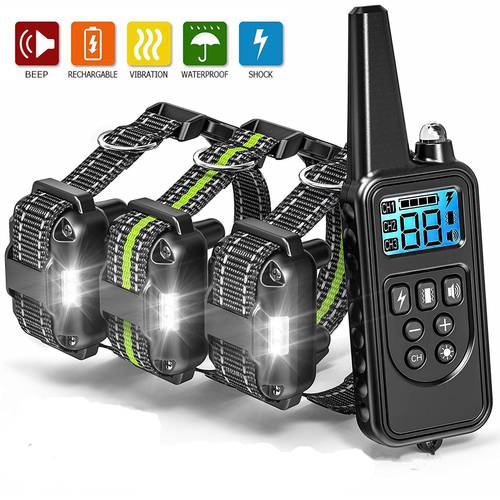 800m Electric Dog Training Collar with LCD Display Pet Remote Control Waterproof Rechargeable Collars for Shock Vibration Sound