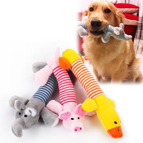 Pet Dog Plush Toys Stuffed Striped Squeaky Sound Elephant/Duck/Pig Puppy Squeak Chew Toy TUE88