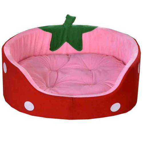 Dog Strawberry Shape Puppy Cat Fleece Warm Bed House Plush Cozy Nest Mat Pad Portable Cat Sleeping Nest Indoor Dog Soft Cushion