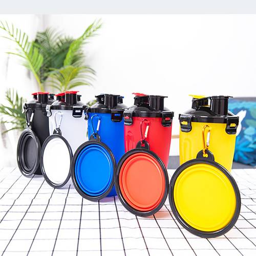 Pet Dog Food Water Cup Bottle Feeding Drinking Two Purpose Cup & Bowl 2pcs/set Travel Going Out Portable Pets Dual-use Food Cups