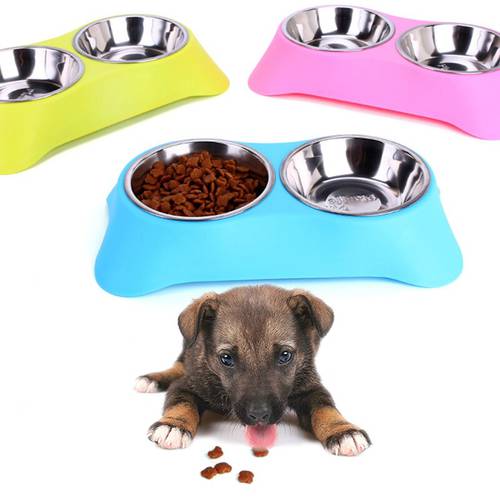 Stainless Steel Double Pet Bowls For Dog Puppy Cats Food Water Feeder Pets Supplies Feeding Dishes Dogs Bowl