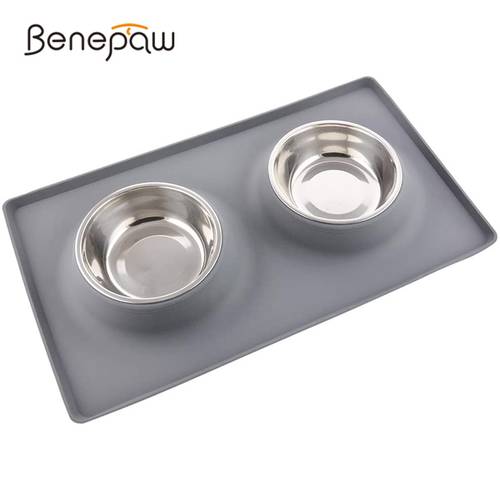 Benepaw Stainless Steel Double Dog Bowl With Silicone Mat Nontoxic Nonslip No Spill Pet Water Food Bowl Cat Puppy Feed Drinking