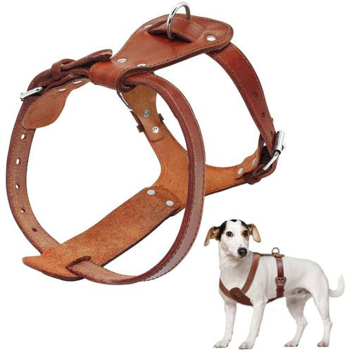 Genuine Leather Dog Harness Brown 16-30 Chest Adjustable Straps For Walking Training Medium Large Dogs Pitbull Boxer Mastiff