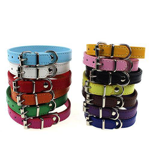 Dog Pet Puppy Cute Faux Leather Pure Color Adjustable Neck Buckle Collar