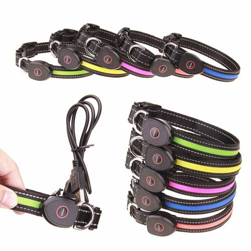 Hot Sale New LED Dog Collar USB Rechargeable For Pets Nylon Led Rechargeable Usb Adjustable Flashing Night Dog Collars Cat Neck
