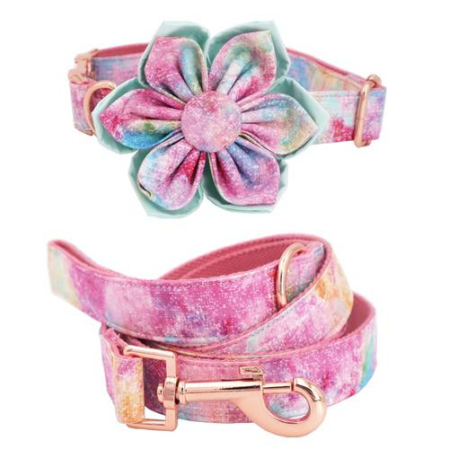 2020 dream girl dog collar dog flower and leash set for pet dog cat with rose gold metal buckle