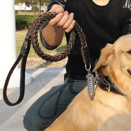 Heavy and Duty Large Dog Leash Genuine Leather Braided Dog Training Leash for Shepherd Bulldog Labrador Gold Retriever Pet Leads