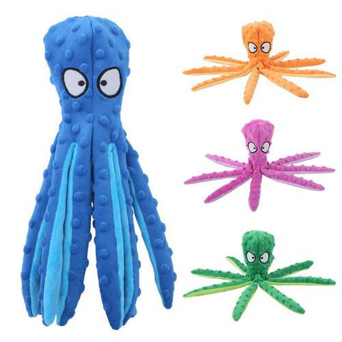 8 Legs Octopus Soft Stuffed Plush Squeaky Dog Squeakers Toy Sounder Sounding Paper toys for Big Sized Dogs Frenchbull