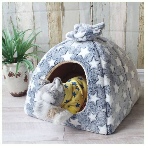 Plush Dog Bed Cat House for Small Medium Pet Soft Nest Kennel Kitten Bed Cave Velvet Sleeping Bag Mat Pets Winter Warm Cozy Bed