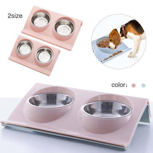 Double Dog Cat Bowls Stainless Steel Pet Food Water Feeder Splash-Proof Design For Dog Puppy Cats Pets Supplies Feeding Dishes