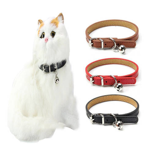 pet cat leather bell collar with accessories wear comfortable adjustable belt collar suit for small medium pets puppy and kitten