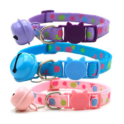 pet color safety buckle cat bell collar with adjustable lollipop pattern collar suit of dog and medium pets puppy and kitten use