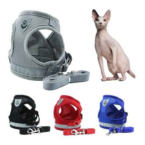 Reflective Pet Cat Vest Harnesses for Cats Mesh breathable Cat Harness Leash Set Kitty Kitten Dog Leashes Leads Pet Cat Supplies