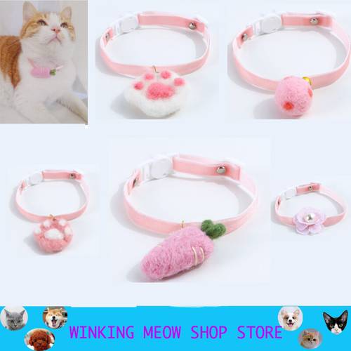Pets Cat Collar Accessories lovely Plush Puppy Rabbit Personalised Pet Cat And dog Products Cartoon Adjustable Pink Deworming
