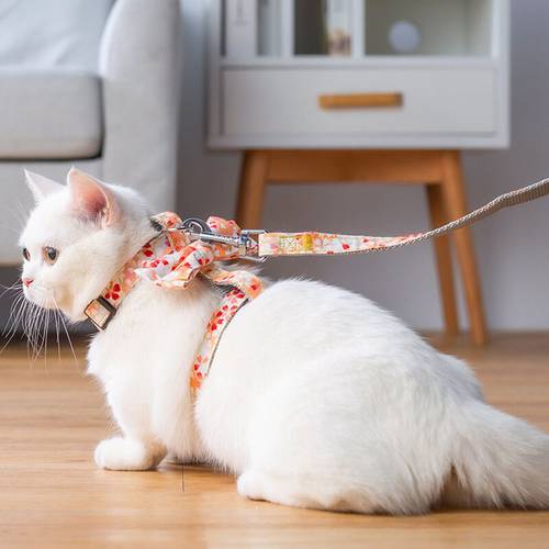 Pets Cats Harnesses Collar Leads Sets 120 CM Breakaway Leash Cute Bowknot Vest Style Pet Cats Collar Leads For Cats Pet Supplies