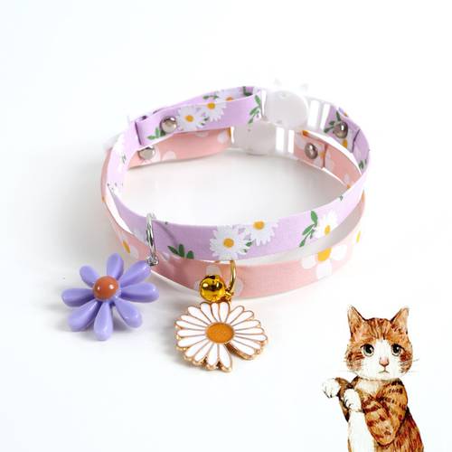 Daisy Flower Pet Cat Collars Floral Adjustable Safety Breakaway Puppy Chihuahua Collar Kitten Rabbit Necklace Cat Accessories