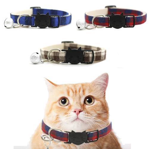 Cat-collar color plaid mesh cat collar adjustable Nylon striped knot cute cat pattern necklace tie pet collar pet accessories