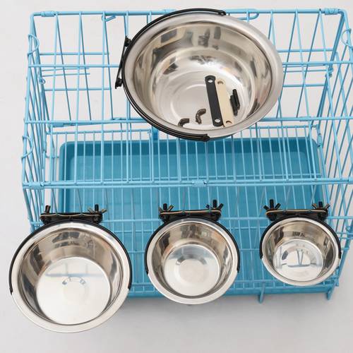 Hanging Dog Bowls 2-In-1 Feeding Dog Puppy Cat Bird Food Water Cage Cup Holder Feeder Stainless Steel Products for Dogs