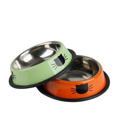 Pet Dog Bowl Durable Stainless Steel Paint Feeding Dishes Non-Slip Puppy Cat Food Drink Water Feeder for Dogs Feeding Supplies