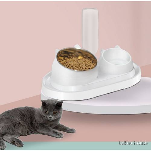 Automatic Cat And Dog Feeding Bowl Dispenser Cat Drinking Fountain Dog Feeder Stainless Steel Pet Food Utensils 200ML Bowl