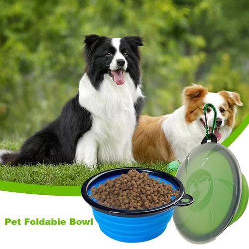 Foldable Bowl Dish With Lid For Dogs Cat Outdoor Pet Feeder Portable Pet Product Travel Collapsible Silicone Pet Bowl Food Water