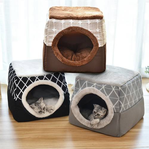 Warm Pet Dog Cat Bed Soft Nest Dual Use Cat Sleeping Bed Pad Winter Warm Pet Cozy Beds Kennel For Small Dogs Cats Puppy