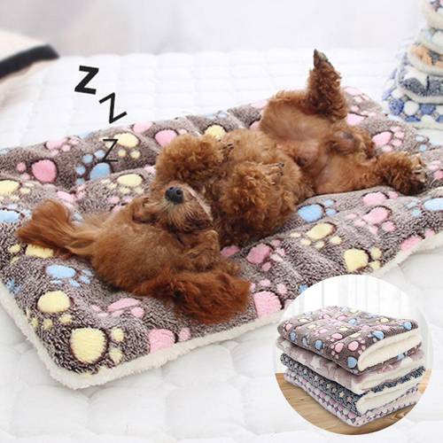 Practical Pet Soft Blanket Winter Dog Bed Mat Foot Print Warm Sleeping Mattress Small Medium Dogs Cats Coral Fleece Pet Supplies