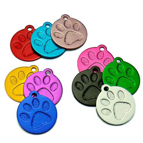 Wholesale 100Pcs 3D Personalized Aluminum Dog Tag Custom Puppy Dog Paw Tags Collar Accessories Engraved Name Paw Tag For Dogs