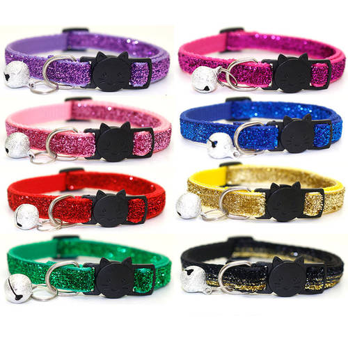 Pet Dog Cat Collar with Bell Adjustable buckle Cat Collars Glitter Sequin Collar Neck strap Dog Supplies for Small Dog Chihuahua