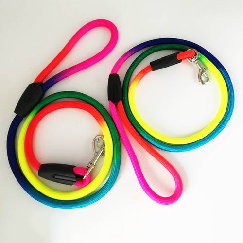 0.8cm/1cm Rainbow Color Weave Nylon Belt Pet Dog Traction Rope Round Training Walking Leading Fashion Leashes Strap Belt Rope