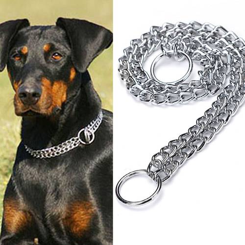Stainless Steel Double Chain Martingale Dog Slip Collar Metal Dog Choker P Chain Collar for Pet Training Bulldog Neck Strap