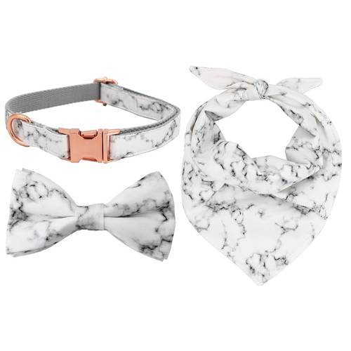 Marble Dog collar with bow tie personal custom adjustable pet cotton dog &cat gifts