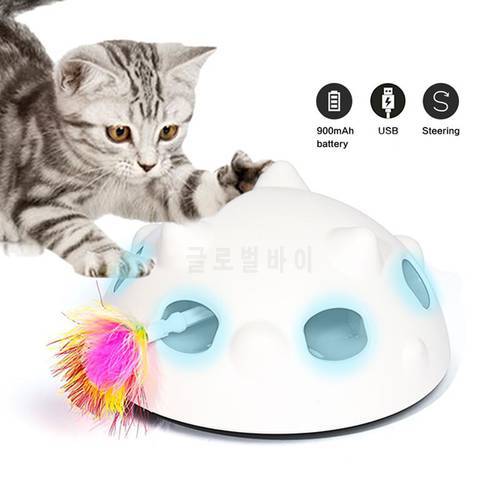 Smart Cat Teaser Stick Feather Toy Automatic Running Spinning LED Cat Interactive Toys Pet Play Training Scratching Device