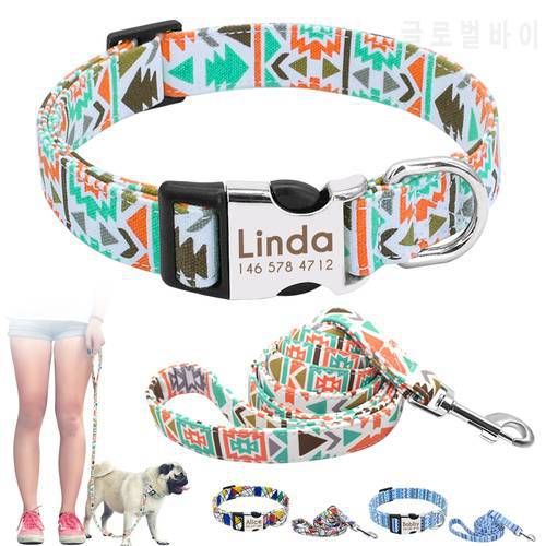 Custom Nylon Dog Collar And Leash Set Personalized Printed Dog Tag Collar Engraved Pet Puppy ID Collars For Medium Large Dogs