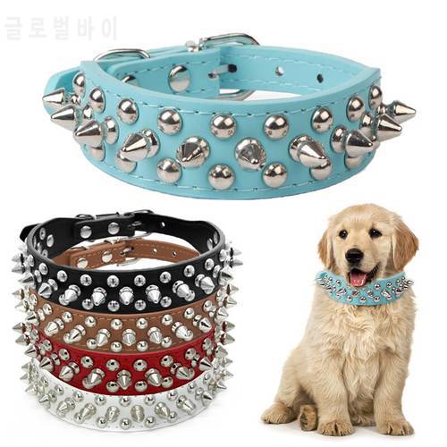 Cool Spiked Rivet Pet Collar PU Leather Dog Collar Adjustable Pet Neck Strap Punk Puppy Kitten Neck Belt Pet Supplies