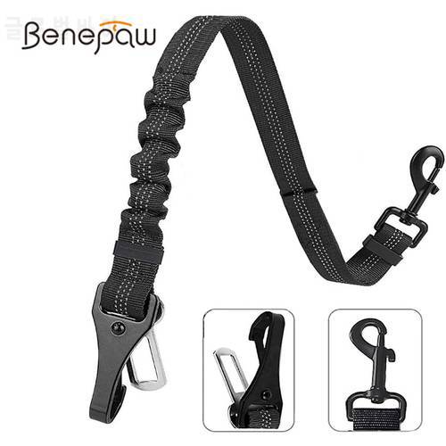 Benepaw Bungee Dog Car Seat Belt 2 In 1 Latch Bar Attachment Elastic Reflective Pet Safety Belt Universal Vehicle Traveling