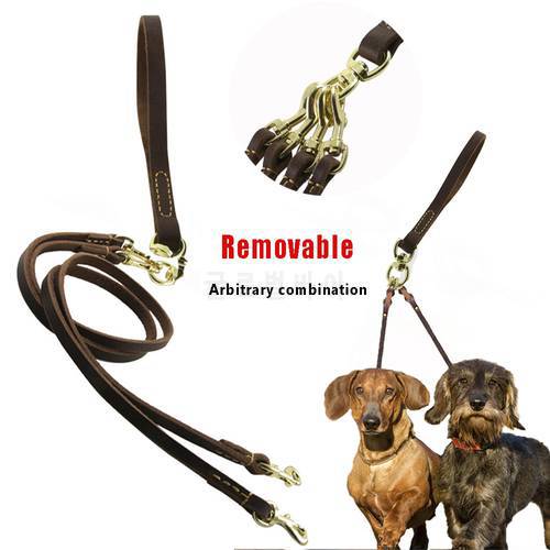 Multi-function 2 Ways Dog Leash Double Two Pet Leather Leads Removable anti twining Walking and Training 2 Small Medium Dogs