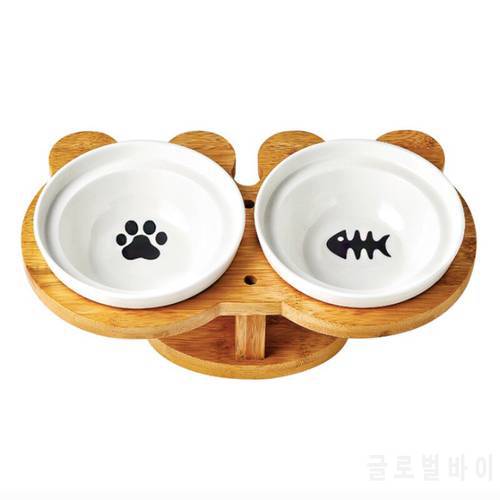 Lovely Bowl For Cat Dog Protection Vertebra Double Bowl With Raised Stand Pet Puppy Kitten Dish Bowls Food Drink Water Feeder