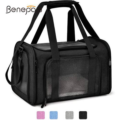 Benepaw Breathable Small Dog Carrier Bag Collapsible Padded Shoulder Strap Pet Carrying Transporter For Puppies Cats Fleece Mat