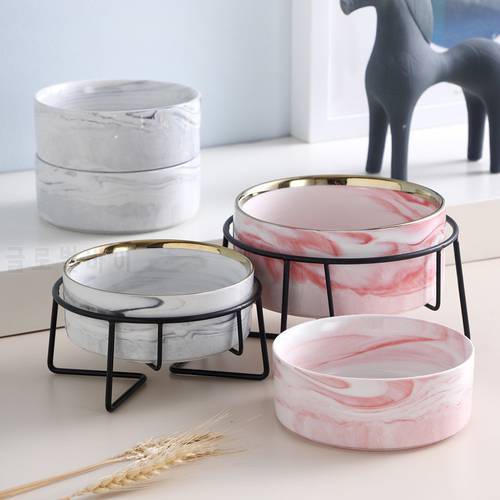 Ceramic Pet Bowl Neck Protection Food Water Feeder Non-Slip Stand Water Bowl Dish Cats Dogs Iron Bowl Pet Feeder Supplies