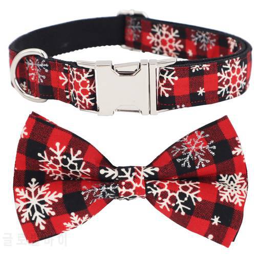 Christmas Dog Collar Bow Tie , Metal Buckle Big and Small Dog&Cat Collar Pet Accessories