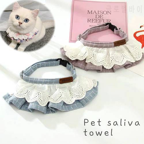 Pet Cute Neckerchief Tie Cat Dog Accessories Lace Flower Stripe Print Bandana Cats Bibs Scarf Collar Kitten Saliva Towel Cotton