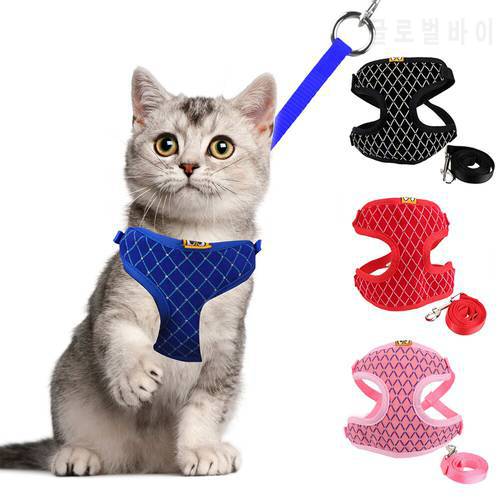 Cat Vest Collars Leads Set Rhinestone Mesh Adjustable Cat Harness Breast-band For Small Dog Cat Pet Accessories