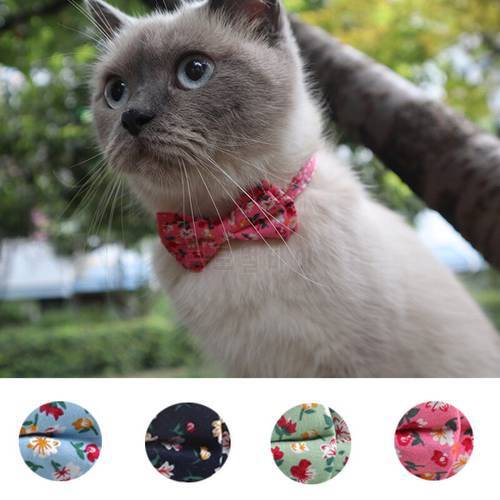 Summer Floral Pattern Cat Collars Cute Bowknot Chihuahua Collar With Bells Adjustable Safety Buckle Puppy Kitten Bow Tie
