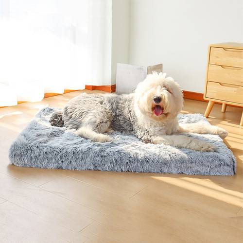 Dog Bed for Large Dogs Luxury Long Fur Plush Pet Bed Cushion 3D Memory Foam Pet Mattress for Cats Dogs Cuddler Removable Cover