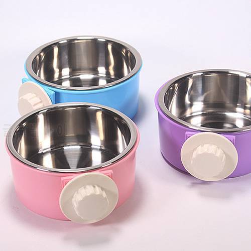 Pet Dog Stainless Steel Cage Bowl Blue Pink Purple Food Water Feeder For Small Large Dogs Cats BW739