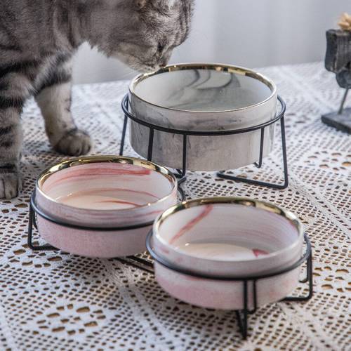 New Cute Ceramic Cat Bowl Universal Pet Eating Drinking Bowl Bamboo Rack Antiskid Dog Cat Tableware Bowls Pet Supplies