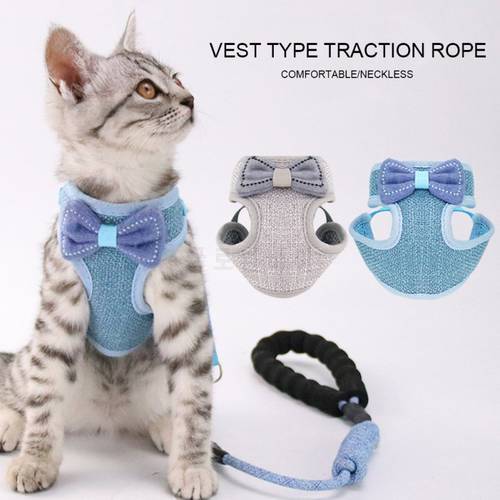 Adjustable Cat Dog Harness with Leash Breathable Mesh Vest Walking Supplies Puppy Kitten Bowknot Harness Leash Set Pet Accessori