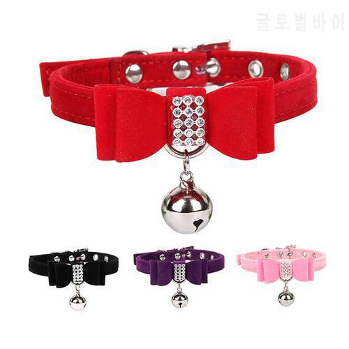 velvet rhinestone bow cat bell collar adjustable lovely collar wear comfortable suit of dog and medium pets puppy and kitten use