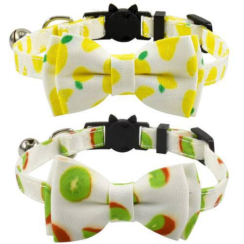 Cat Collars Breakaway with Bell and Bowtie Kiwi Berry Kiwifruit Patterns Safety Kitten Collars with Bow for Kitty Cats Puppy
